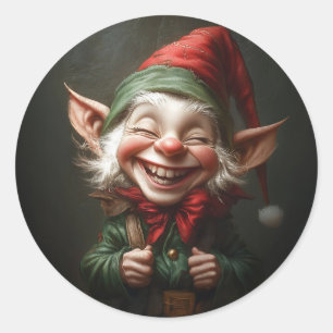 Pegatina Redonda Elf alegre con una gran risa