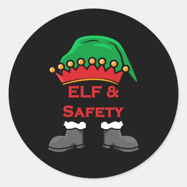 Pegatina Redonda Elf And Safety, Funny Health &amp; Safety Elf Long (Anverso)