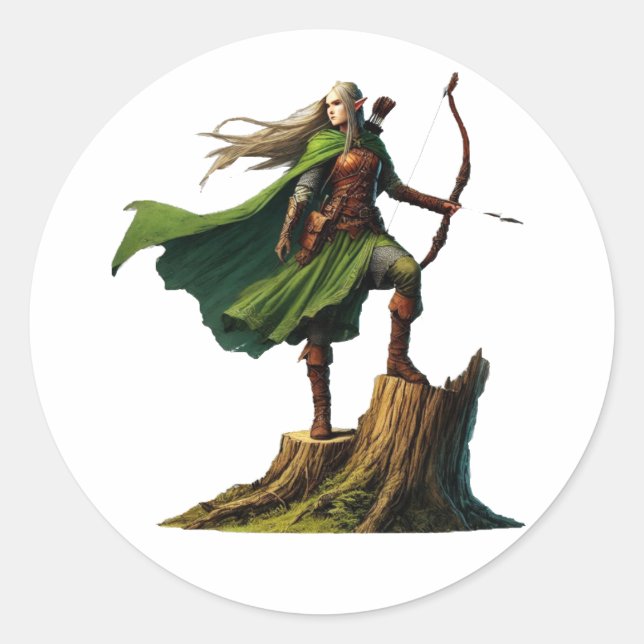 Pegatina Redonda Elf con Bow (Anverso)