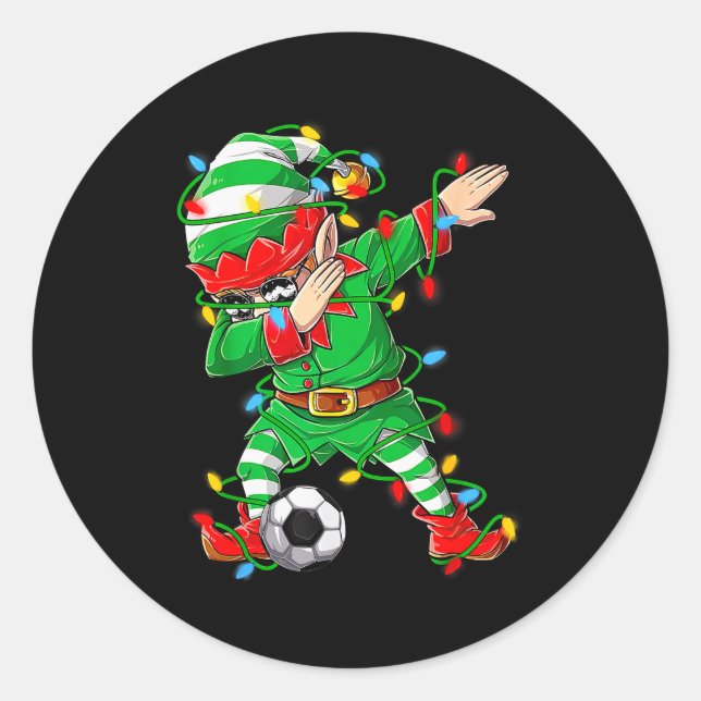 Pegatina Redonda Elf Dabbing Soccer Player Christmas Dab Xmas  (Anverso)