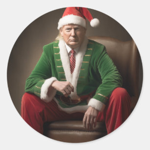 Pegatina Redonda Elf Donald Trump, navidad