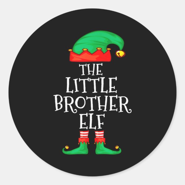 Pegatina Redonda Elf Family Christmas Little Brother Elf Sweater Me (Anverso)