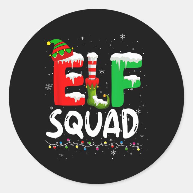 Pegatina Redonda Elf Family Christmas Matching Pajamas Xmas Elf Squ (Anverso)