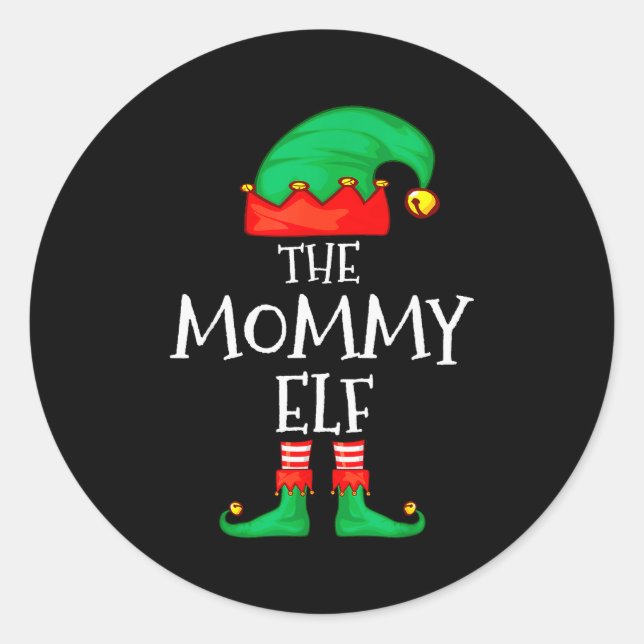 Pegatina Redonda Elf Family Christmas Mommy Mom Mother Mama Elf Swe (Anverso)