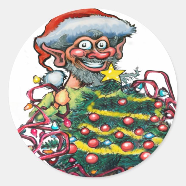 Pegatina Redonda Elf navidades (Anverso)