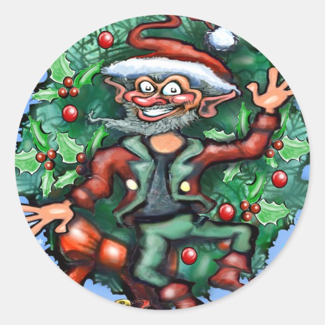 Pegatina Redonda Elf navidades (Anverso)