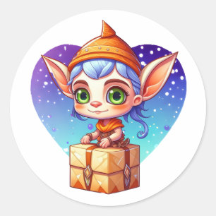 Pegatina Redonda Elf navidades con antecedentes nevados