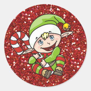 Pegatina Redonda Elf navidades con Pegatinas de Candy Cane