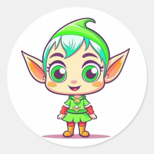 Pegatina Redonda Elf Navidades Cute