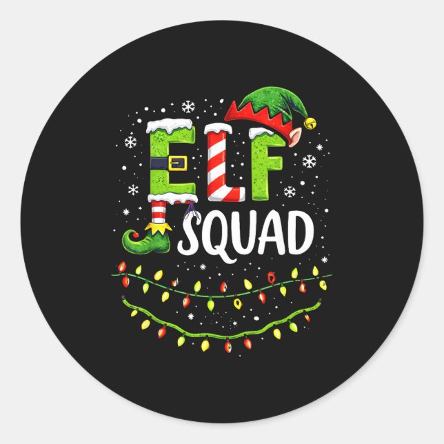 Pegatina Redonda Elf Squad Christmas Lights Matching Holiday Crew  (Anverso)