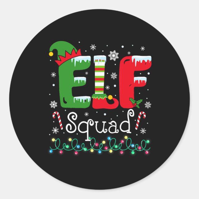 Pegatina Redonda Elf Squad Funny Elf Navidades de familia coinciden (Anverso)