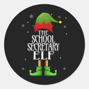 Pegatina Redonda Elf Xmas, Secretario Escolar, Divertida Familia Co