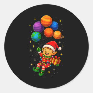 Pegatina Redonda Elfo Astronauta Divertido Con Pjs De Navidad De Pl