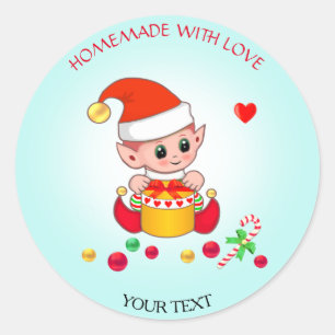 Pegatina Redonda Elfo Bonito de Navidad para Regalos y Casero