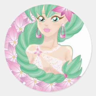 Pegatina Redonda Elfo de cabello verde