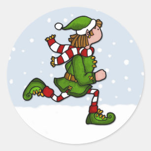 Pegatina Redonda elfo de carreras frescas