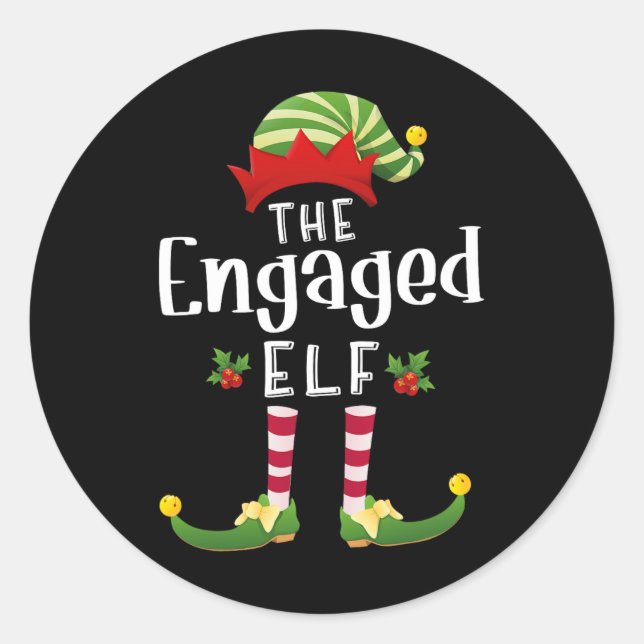 Pegatina Redonda Elfo de Navidad comprometido Pijama a juego de fie (Anverso)