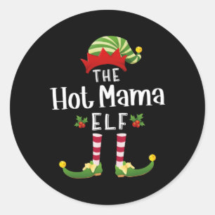Pegatina Redonda Elfo de Navidad de Mamá Caliente Pijama a Juego Fi