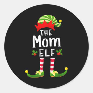Pegatina Redonda Elfo de Navidad Mamá Pijama a juego Partido de Nav