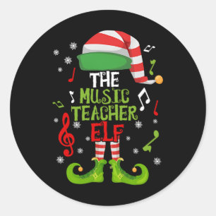 Pegatina Redonda Elfo Profesor de Música Navidad Familia Pareo Xmas