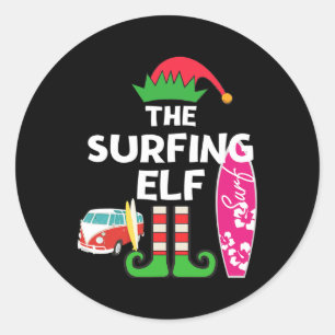 Pegatina Redonda Elfo Surfista Navidad En Julio Vacaciones De Veran