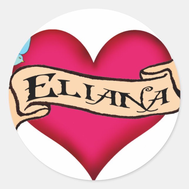 Pegatina Redonda Eliana - Tatuaje del corazón Personalizado (Anverso)