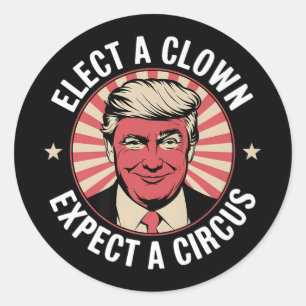 Pegatina Redonda Elige Un Payaso Esperando Que Un Circo Impete A Tr