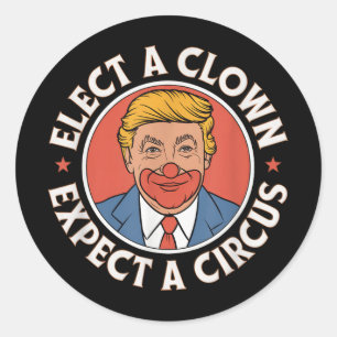 Pegatina Redonda Elige Un Payaso Esperando Que Un Circo Impete A Tr