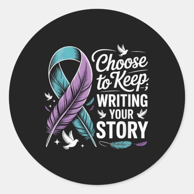 Pegatina Redonda Elija Seguir Escribiendo Su Historia Un Punto Insp (Anverso)