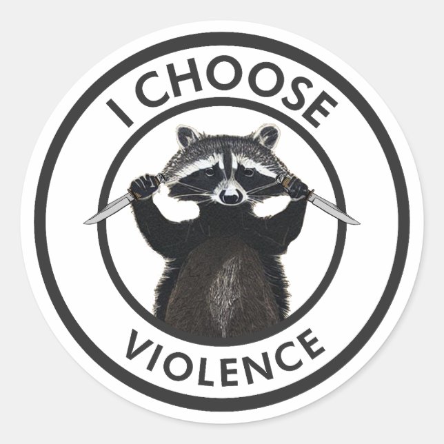 Pegatina Redonda Elijo Violencia Graciosa Raccoon (Anverso)