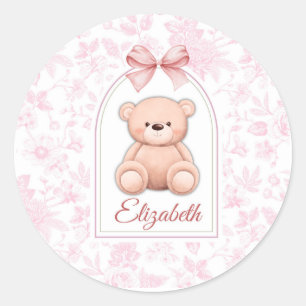 Pegatina Redonda Elizabeth Diseño de guardería de osito rosado pe