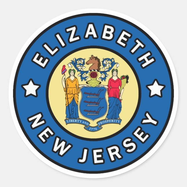 Pegatina Redonda Elizabeth New Jersey (Anverso)