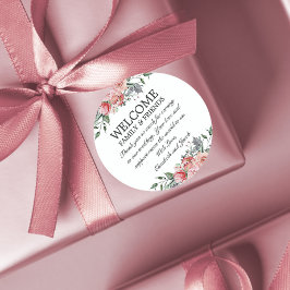 Pegatina Redonda Elizabeth Pink Floral Boda Bag de bienvenida