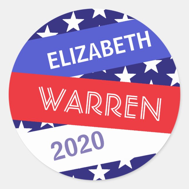 Pegatina Redonda Elizabeth Warren para presidente 2020 (Anverso)