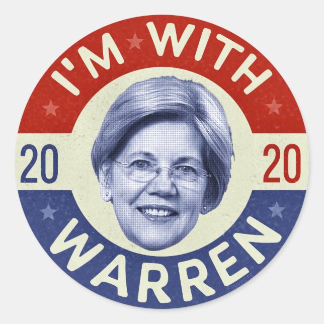 Pegatina Redonda Elizabeth Warren Presidente 2020 Demócrata Pic Ret (Anverso)