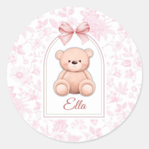Pegatina Redonda Ella Diseño de guardería de osito rosado persona