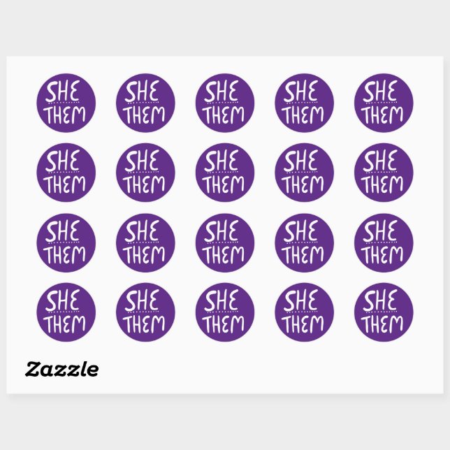 Pegatina Redonda ELLA / ELLOS Pronouns Purple Handlettering Set de (Hoja)