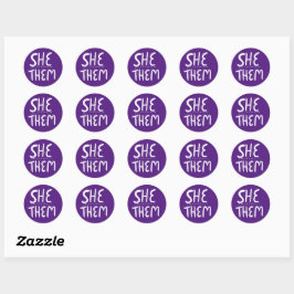 Pegatina Redonda ELLA / ELLOS Pronouns Purple Handlettering Set de