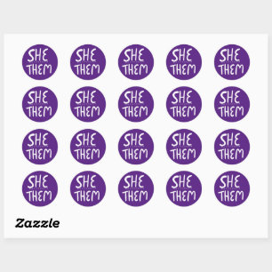 Pegatina Redonda ELLA / ELLOS Pronouns Purple Handlettering Set de