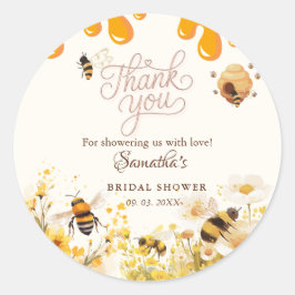 Pegatina Redonda Ella encontró su ducha de novia abeja miel