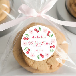 Pegatina Redonda Ella es la ducha de cerezo en el bebé