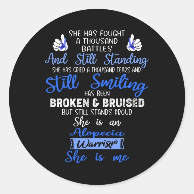 Pegatina Redonda Ella es una guerrera de Alopecia ELLA ES YO (Anverso)