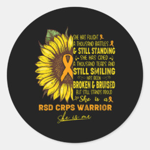 Pegatina Redonda Ella Es Una Guerrera De Rsd Crps Y Ella Soy Yo