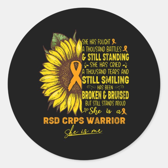Pegatina Redonda Ella Es Una Guerrera De Rsd Crps Y Ella Soy Yo (Anverso)