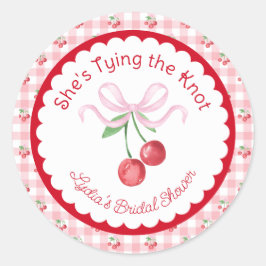 Pegatina Redonda Ella está atando el nudo Coquette Cherry Despedida