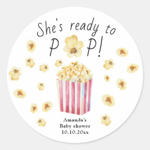 Pegatina Redonda Ella está lista para estallar Acuarela Baby Shower