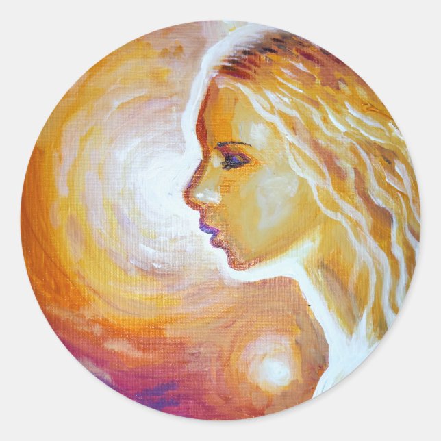 Pegatina Redonda Ella está mirando las estrellas (Anverso)