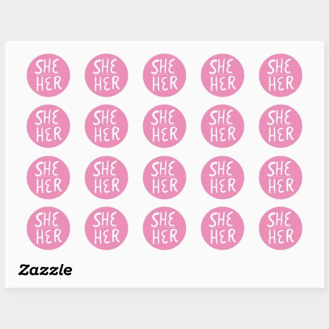 Pegatina Redonda ELLA / SU Pronouns Pink Handlettering Set de (Hoja)