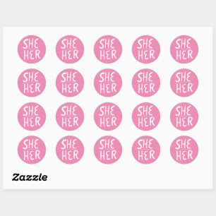 Pegatina Redonda ELLA / SU Pronouns Pink Handlettering Set de