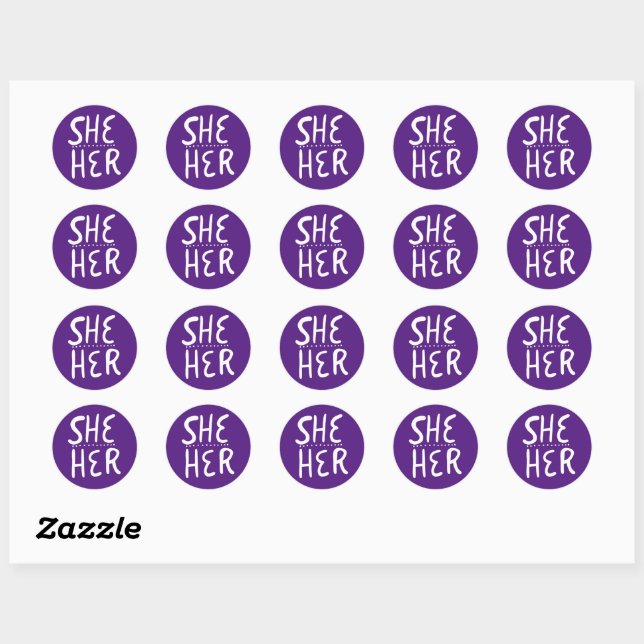 Pegatina Redonda ELLA / SU Pronouns Purple Handlettering Set de (Hoja)